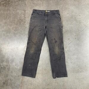 Carhartt Double Knee Relaxed Fit Work Pants Black Distressed Workwear 36x34